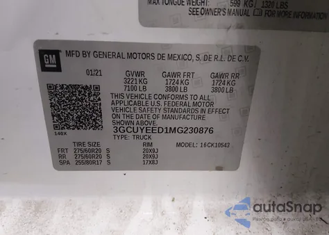 2021 Chevrolet Silverado 1500 4Wd Short Bed Rst z USA, uszkodzony, nr VIN 3GCUYEED1MG230876